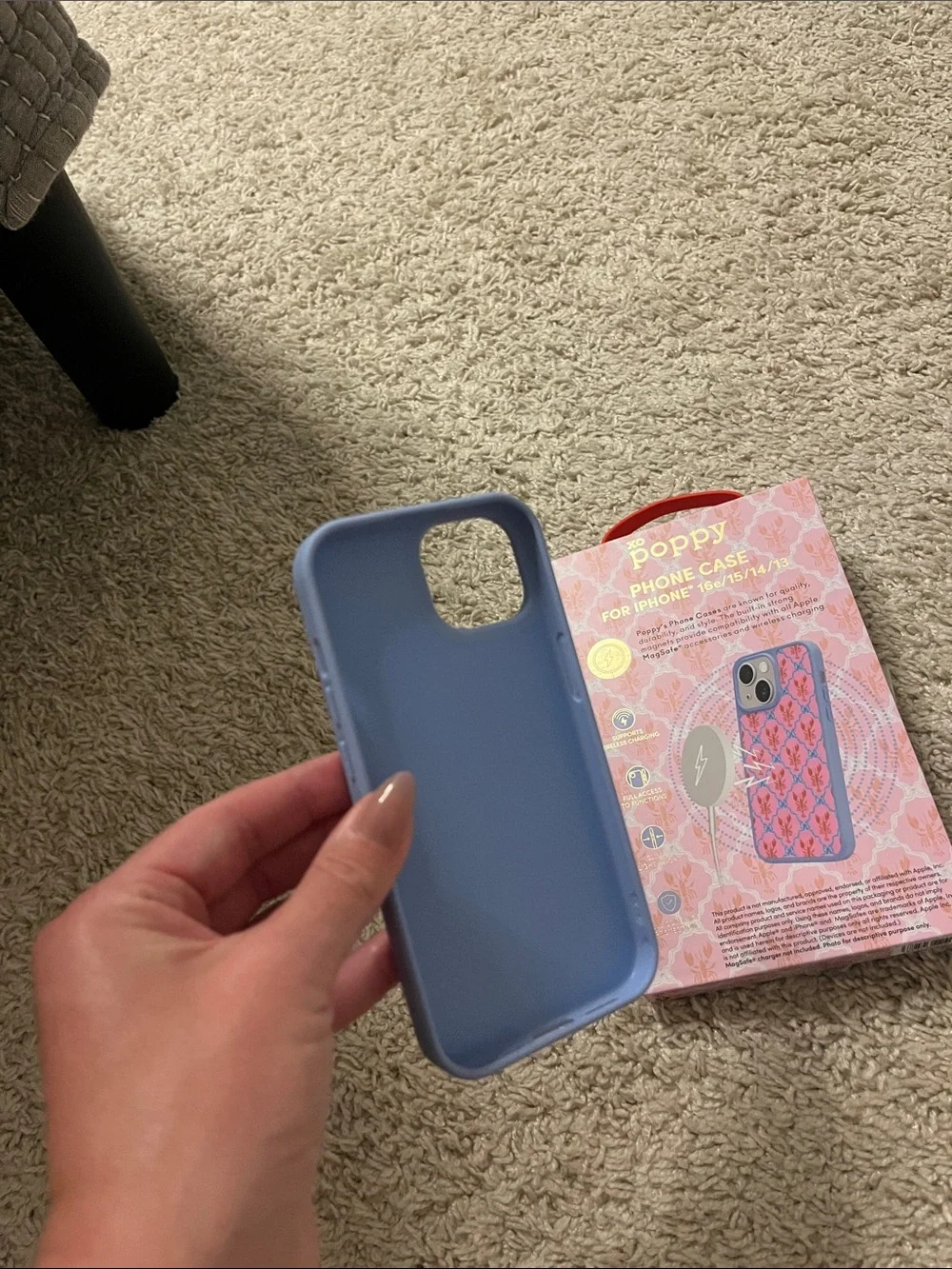 Poppy Pink Lobster iPhone Magsafe Case with Blue Trim